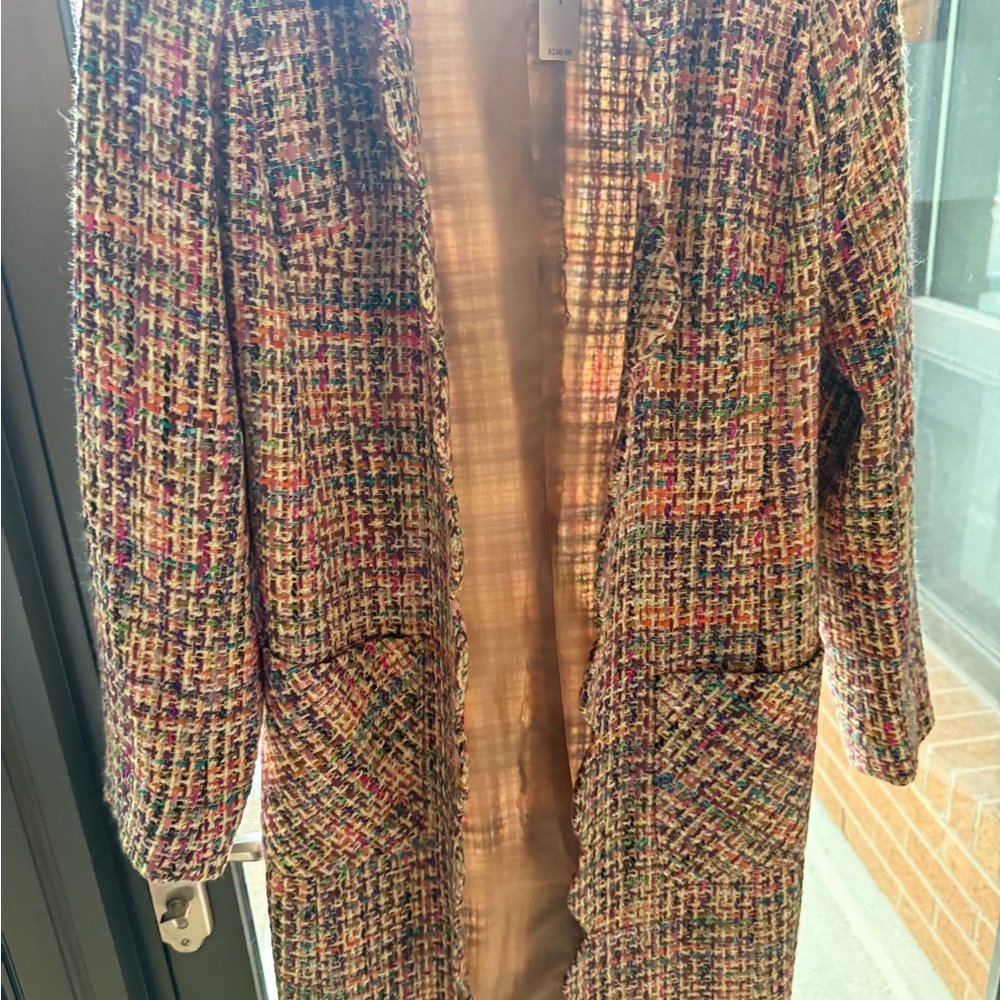 Anthropologie Multicolor Tweed Open-Front Trench Coat- brand new:  NEVER WORN!
